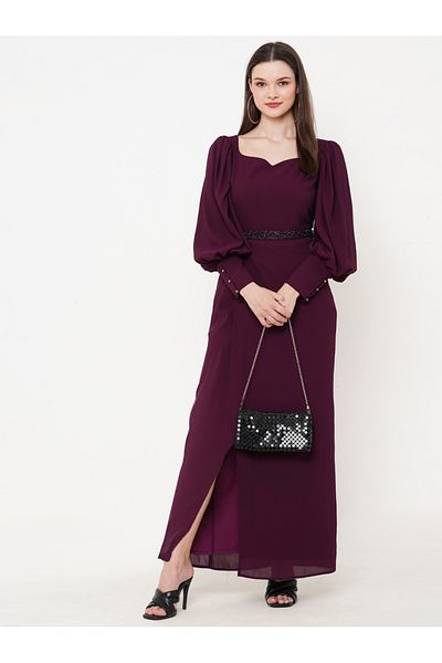 Mish By Styli Sweetheart Neck Embellished Waistband Maxi Dress