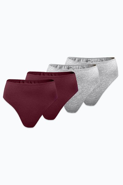 Malabadi Women's Burgundy Gray 4 Pack Modal High Waist String Thong 4m178