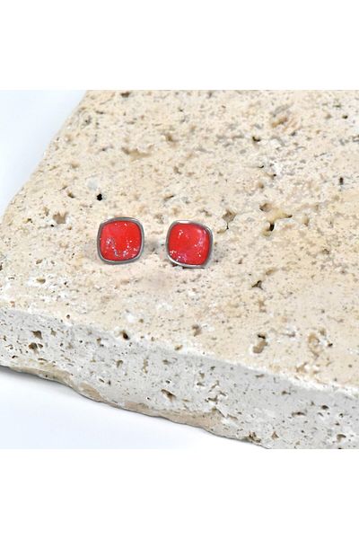 NARRU Handmade NARRU earrings, square, 1.2 mm, red and silver, Xeni