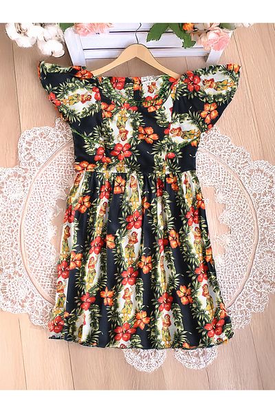 Bella Moda By Styli All-Over Floral Print Flutter Sleeves Dress with Lace Trim