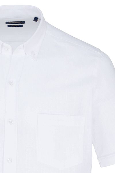Hatemoğlu White Comfort Fit 100% Cotton Button-Down Collar Short Sleeve Casual Shirt