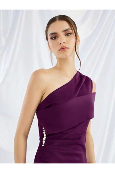 Keenly By Styli Embellished One Shoulder Asymmetric Hem Midi Dress