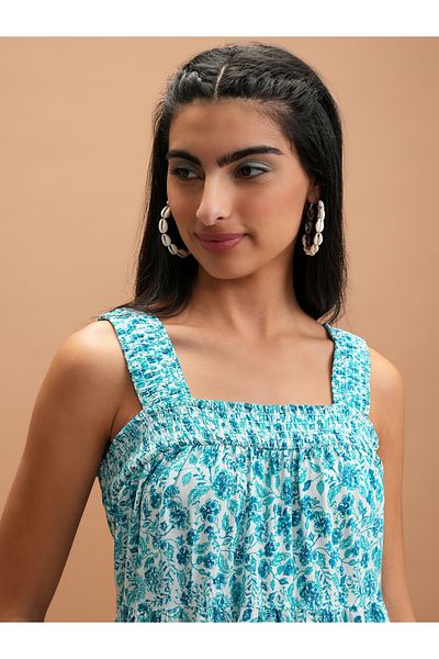 Vishudh By Styli Floral Printed Smocked A-Line Midi Dress