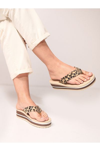 HANOX Bella Leopard Wedge Heel Women's Flip Flops Beach Slippers Flip Flops (4.0) cm