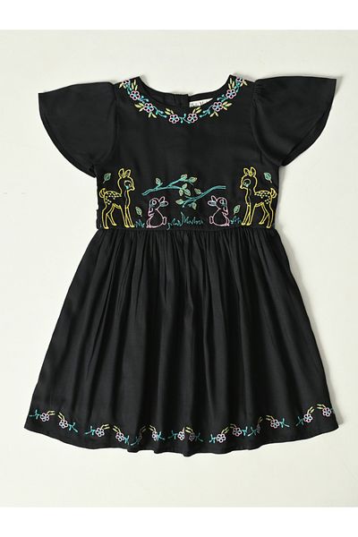 Bella Moda By Styli Embroidered Ruffled Sleeve Knee-Length Dress