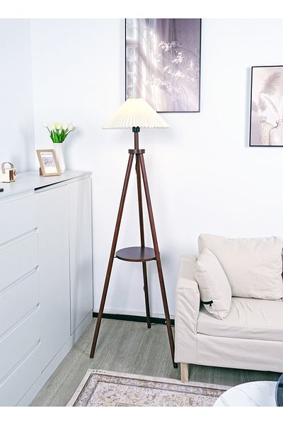 sharpdo Tripod Wooden Storage Floor Lamp, 3-Color Adjustment, Foot Switch, Coffee Table Storage