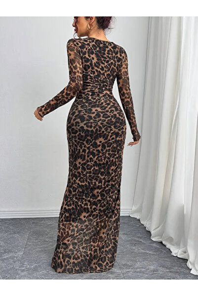 Take Two By Styli Leopard Print Gathered Waist Bodycon Maxi Dress