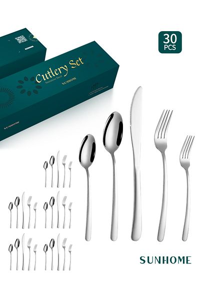 Sunhome 30-Piece Stainless Steel Cutlery Set Silver