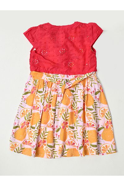 Bella Moda By Styli Printed Schiffli Cotton A-Line Dress with Lining