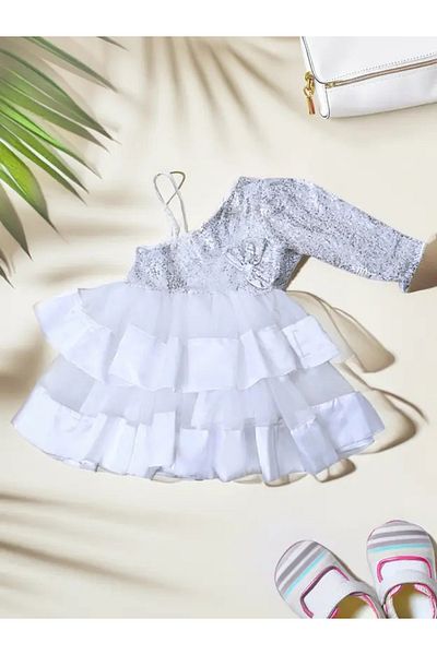 Bella Moda By Styli Embellished One Sleeve Dress with Bow Detail