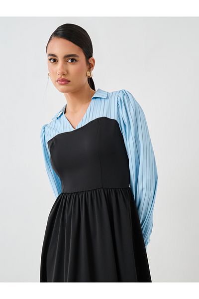 Styli Women Collared Twofer A-Line Midi Dress