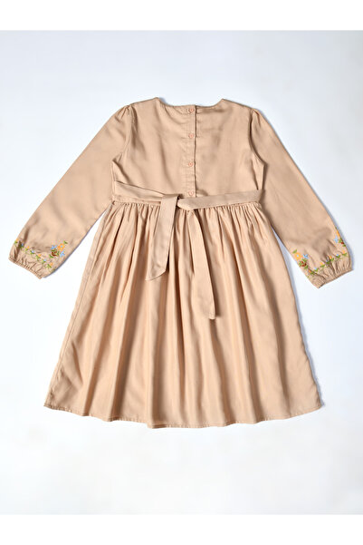 Bella Moda By Styli Embroidered Tie-Up Neck Knee-Length Dress