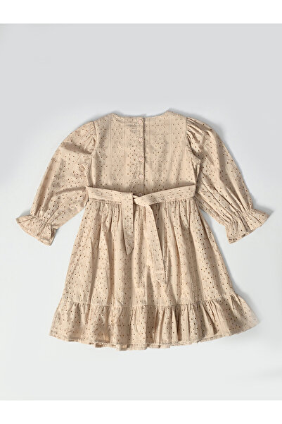 Bella Moda By Styli Solid Schiffli Pintuck Detail Dress with 3/4 Sleeves