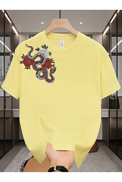 MEİLİFENG Tricou unisex din bumbac, supradimensionat, cu imprimeu Dragon pe d...