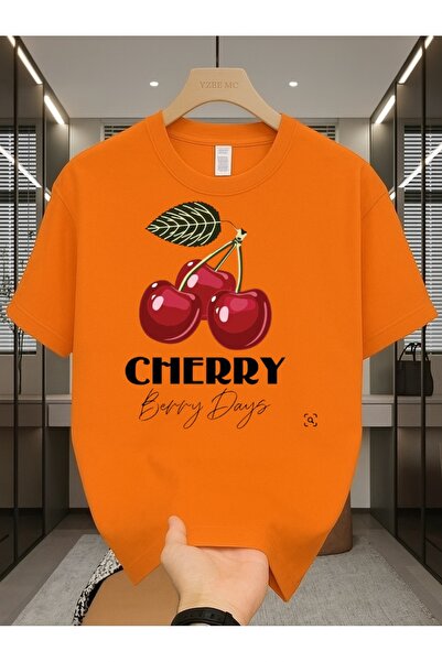 MEİLİFENG Tricou unisex din bumbac, supradimensionat, cu imprimeu Cherry Bery...