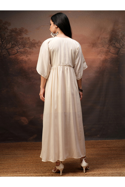 Vishudh By Styli Women Embroidered V Neck A-Line Maxi Dress