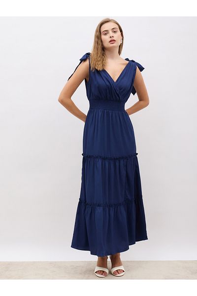 Styli Tie-Up Sleeveless Tiered Maxi Dress