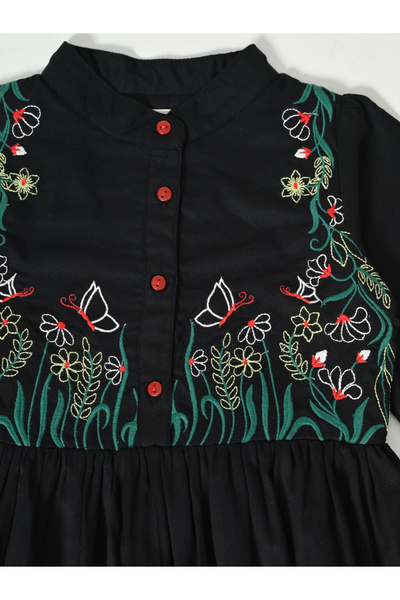 Bella Moda By Styli Floral Embroidered Buttoned Knee-Length Dress