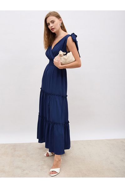 Styli Tie-Up Sleeveless Tiered Maxi Dress