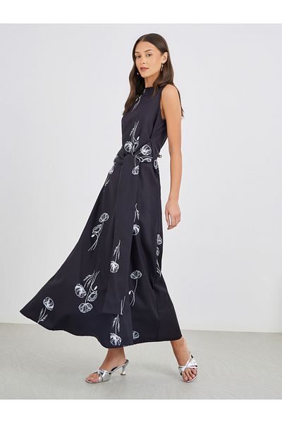 Styli Floral Print Sleeveless A-Line Maxi Dress