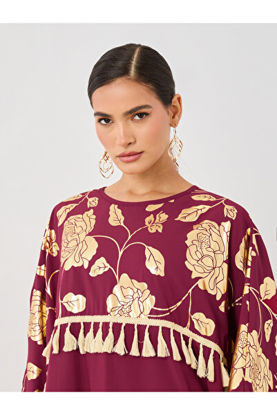 Keenly By Styli Women Floral Print Tassel Detail Maxi Kaftan