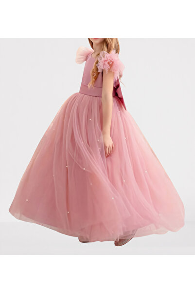 MadyaButik Κοριτσίστικο φόρεμα με μακρύ μανίκι με πέρλες