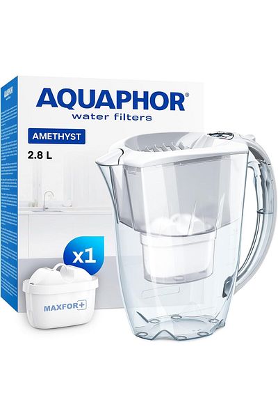 Aquaphor Amethyst Water Filter Jug with 1 X MAXFOR+ Filter 200L - Capacity 2.8L - White