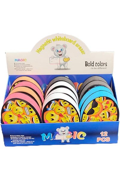 PHINDBOOKS Magnetic Whiteboard Eraser Smile Emoji (Pack of 12)