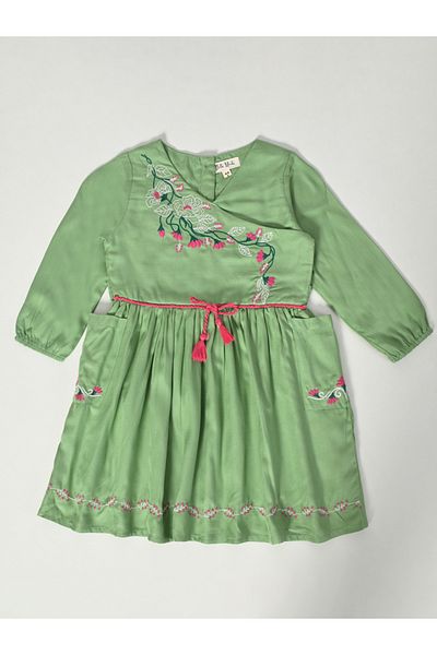 Bella Moda By Styli Floral Embroidered Wrap Knee-Length Dress