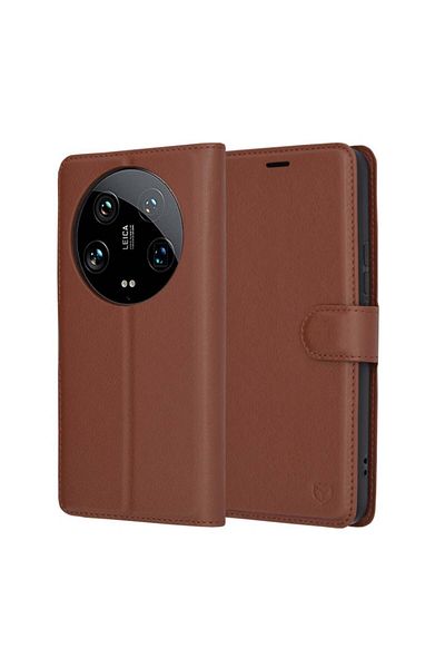 SKYDDAR INNOVATION Husă pentru Xiaomi 14 Ultra, piele tip folio, portofel interior, set de stickere, maro