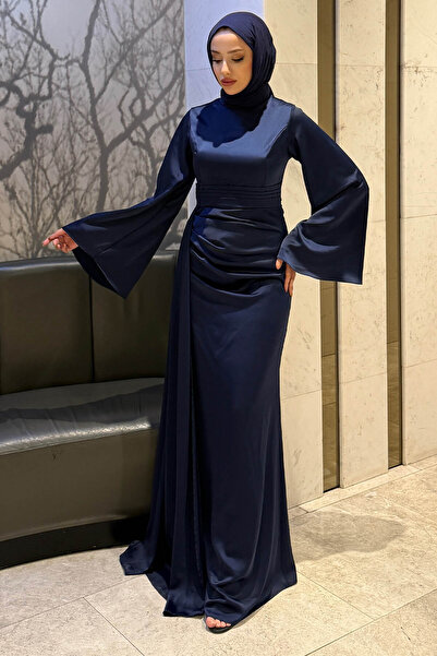 Tesettür Diyarı Rochie de seară Arabella Cape Satin Fish pentru damă - bleumarin