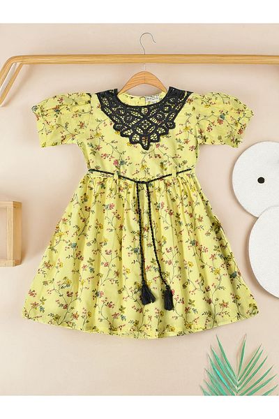 Bella Moda By Styli Floral Printed Lace Detail Cotton Dress