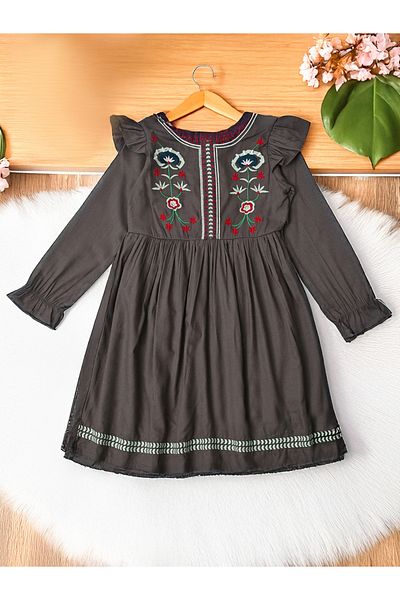Bella Moda By Styli Embroidered Ruffle Trim Cotton Dress