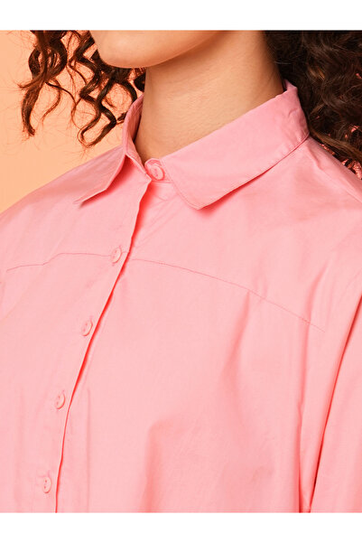 Globus By Styli Women Peach Solid Asymmetric Hem Shirt Mini Dress