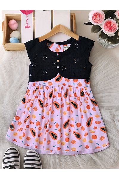 Bella Moda By Styli Printed Schiffli Cotton A-Line Dress with Lining