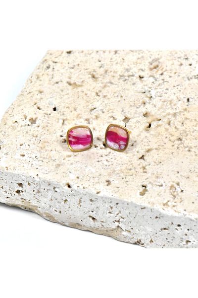 NARRU Handmade NARRU earrings, square, 1.2 mm, Pink and gold, Xeni