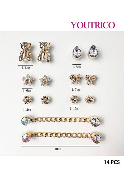 Youtrico 14pcs Crystal Bear Jibbitz Charms for Crocs - DIY Slipper Ornament with Chain