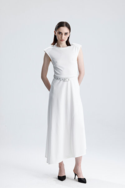 Sense Αμάνικο μακρύ φόρεμα με λεπτομέρεια με επένδυση |   ELB36216 Λευκό