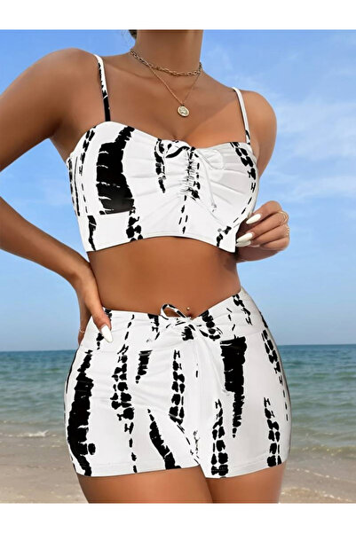 JANES Women's Gather Detailed Strappy Crop Mini Tights Double Set