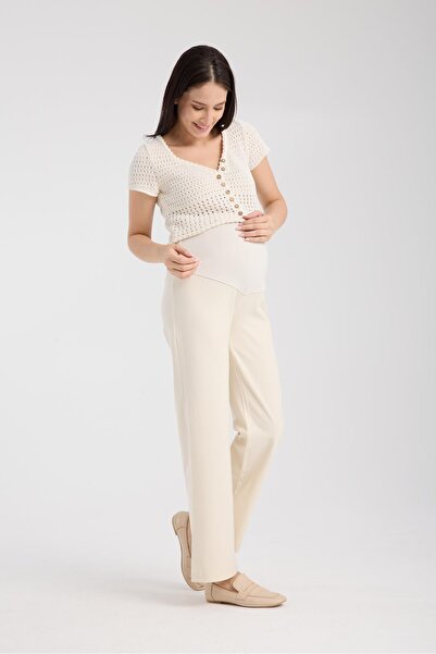 Işşıl IŞŞIL 4564-Esnek Karın Banlı Hamile Giyim Bol Paça Kumaş Pantolon