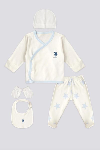 U.S. Polo Assn. U.S. Polo Assn. Cream 100% Cotton Newborn Baby Boy Starry 5 Pack Hospital Release