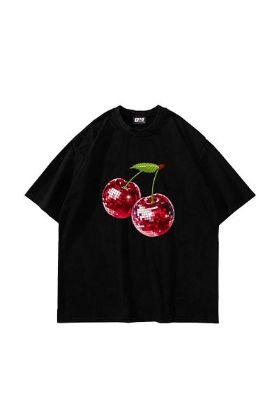 Sekizbiraltı Μαύρο μπλουζάκι Unisex με στάμπα Disco Cherry