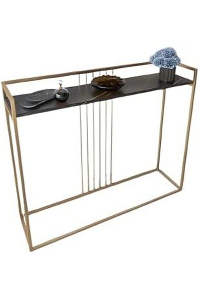 l'elefante Modern Wooden Console Entryway Table with Metal Frame & Storage Shelf