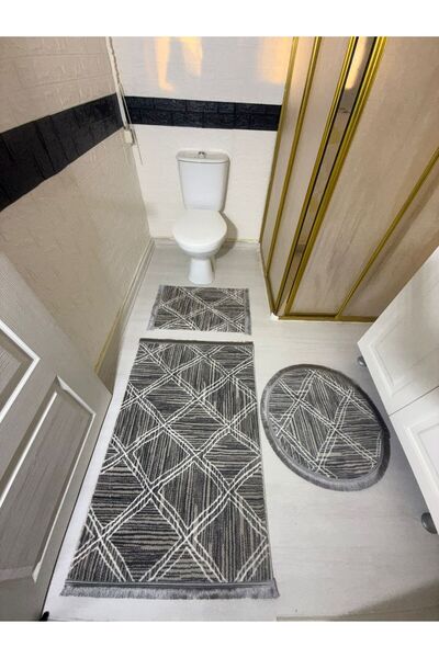 Plato طقم مرحاض بقاعدة مضادة للانزلاق مقاس 70x100 باللون الرمادي البني