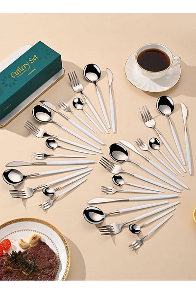 sharpdo SUNHOME 30-Piece Stainless Steel Cutlery Set White/Silver