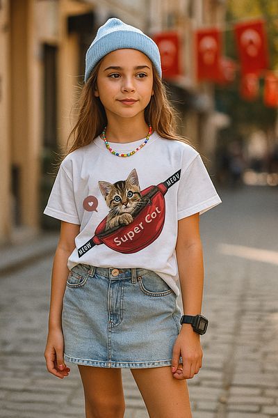 Touz Moda Super Cat Kids Design Unisex Μπλουζάκι Oversize
