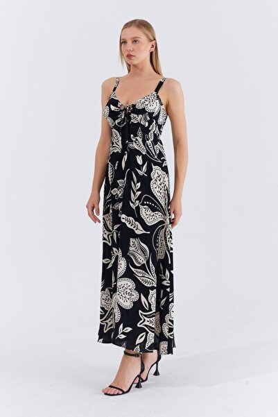 Pazarcan فستان EQURI من الفيسكوز مع حمالات - أسود