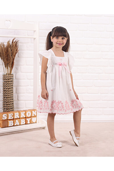 Serkon BABY Patterned 100% Cotton Lined Ruffle Girl's Dress