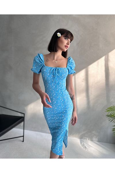 EYLANA Summer Flower Pattern Watermelon Sleeve Slit Detail Dress