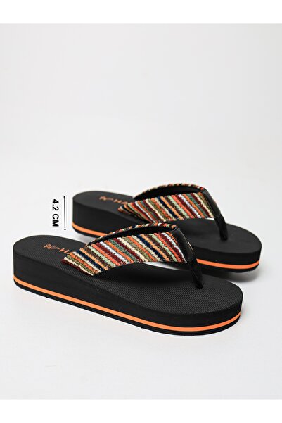 HANOX Hitit Retro Black Wedge Heel Women's Flip Flops Beach Slippers Flip Flops (4.0) cm